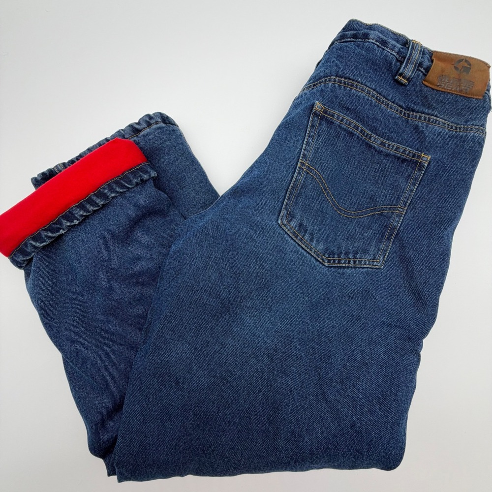 Guide Gear Mens 36x29 Blue Insulated Jeans 3M Thinsulate Red Fleece Lined Denim